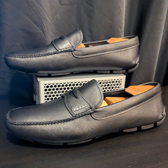 Prada Men's Saffiano Leather Penny Drivers Loafers Sz 10 2dd001 - Picture 4 of 13